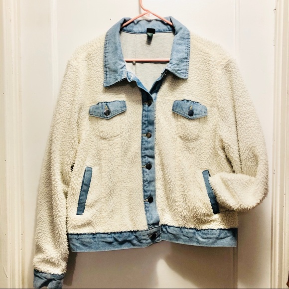 sherpa jacket with denim trim